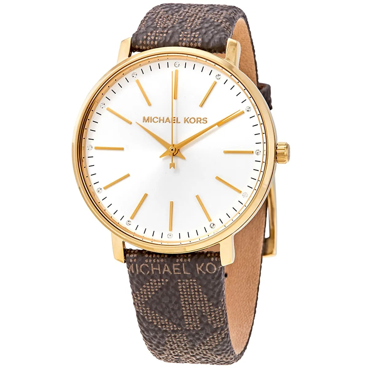 Michael Kors Pyper White Dial Brown Coated Canvas Strap Women's Watch - MK2857