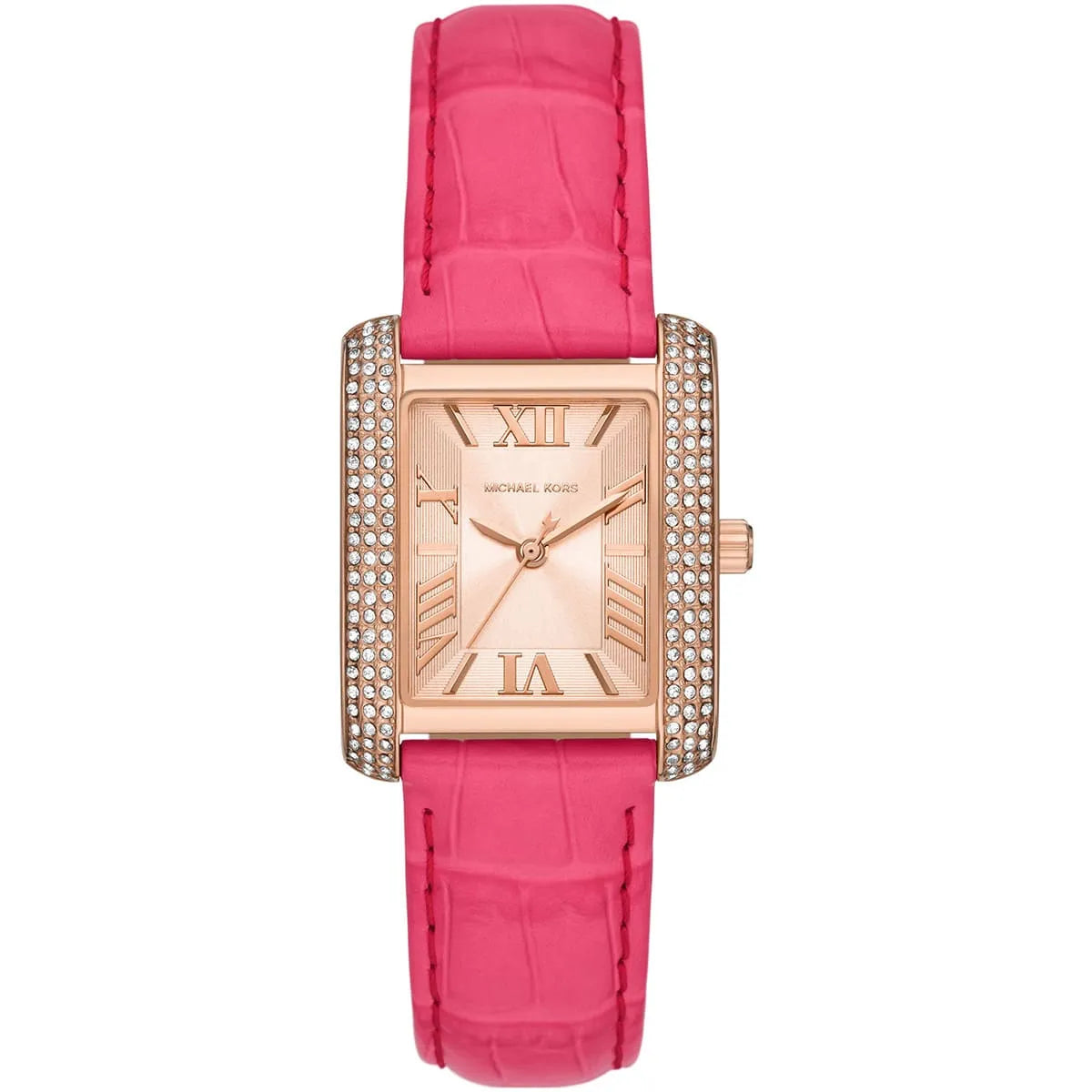 Michael Kors Emery MK2984 women's watch with rose gold dial and geranium pink leather strap