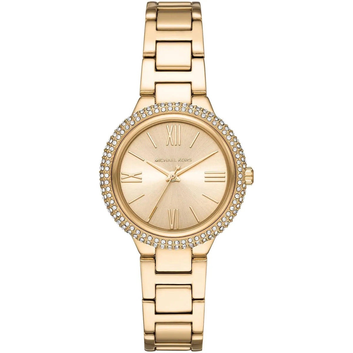 Michael Kors Taryn gold women's watch with crystal-paved bezel and matching gold bracelet