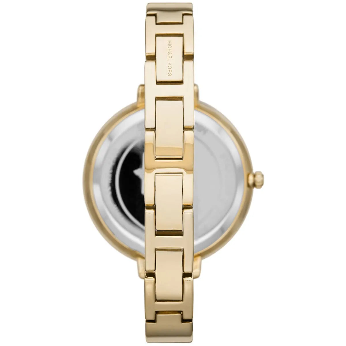Back view of Michael Kors Charley watch with gold-tone stainless steel bracelet