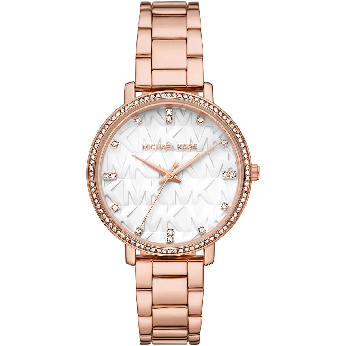 Michael Kors Pyper MK4594 rose gold women's watch with white dial and crystal bezel