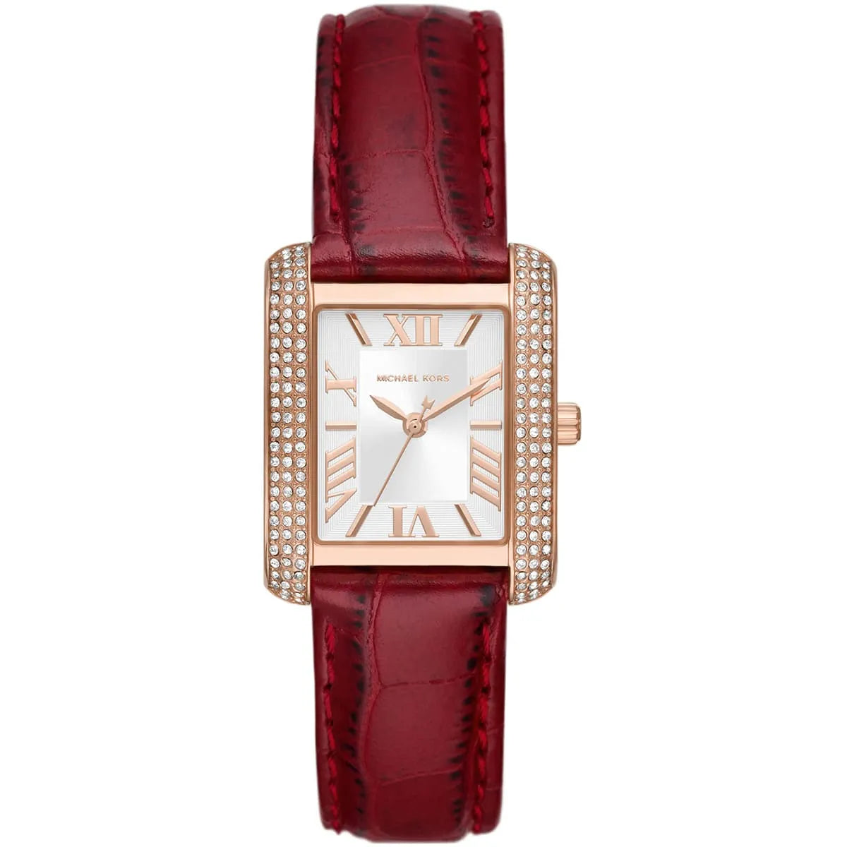 Michael Kors Emery Three-Hand Rectangular Red Genuine Leather Women's Watch - MK4689