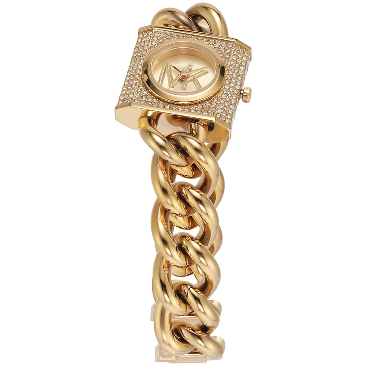 Michael Kors Chain Lock Quartz Crystal Gold Dial Women's Watch - MK4711