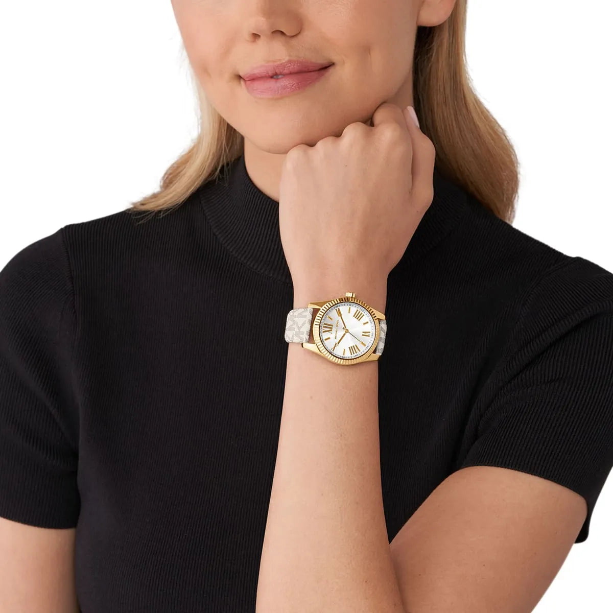 Michael Kors Lexington White Dial Grey Genuine Leather Women's Watch - MK4746