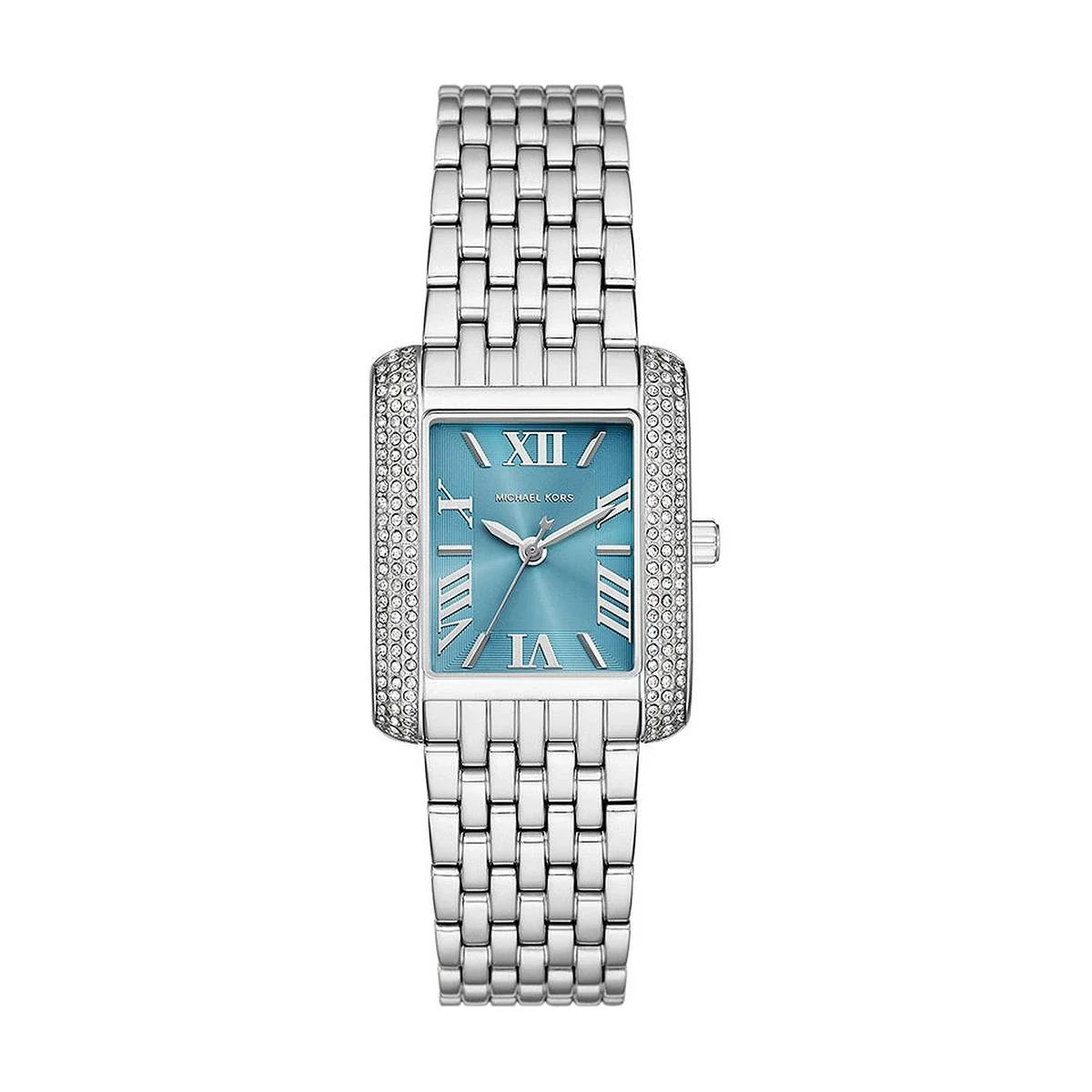 Michael Kors Emery silver-tone women's watch with turquoise dial and crystal-accented case