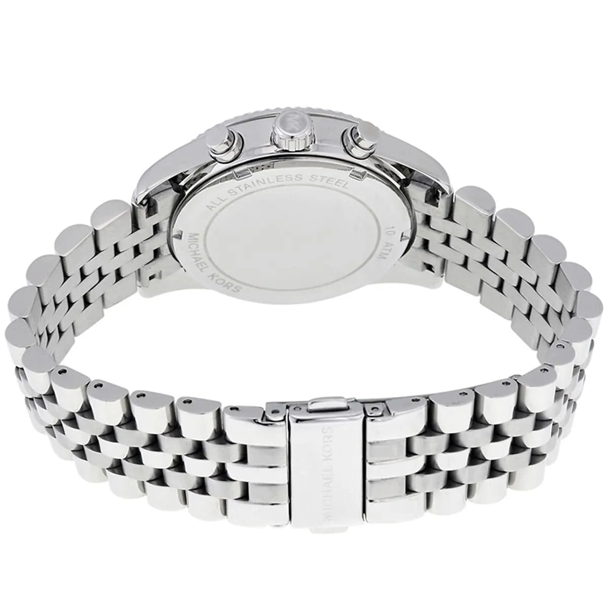 Caseback view of Michael Kors Lexington MK6221 stainless steel chronograph watch