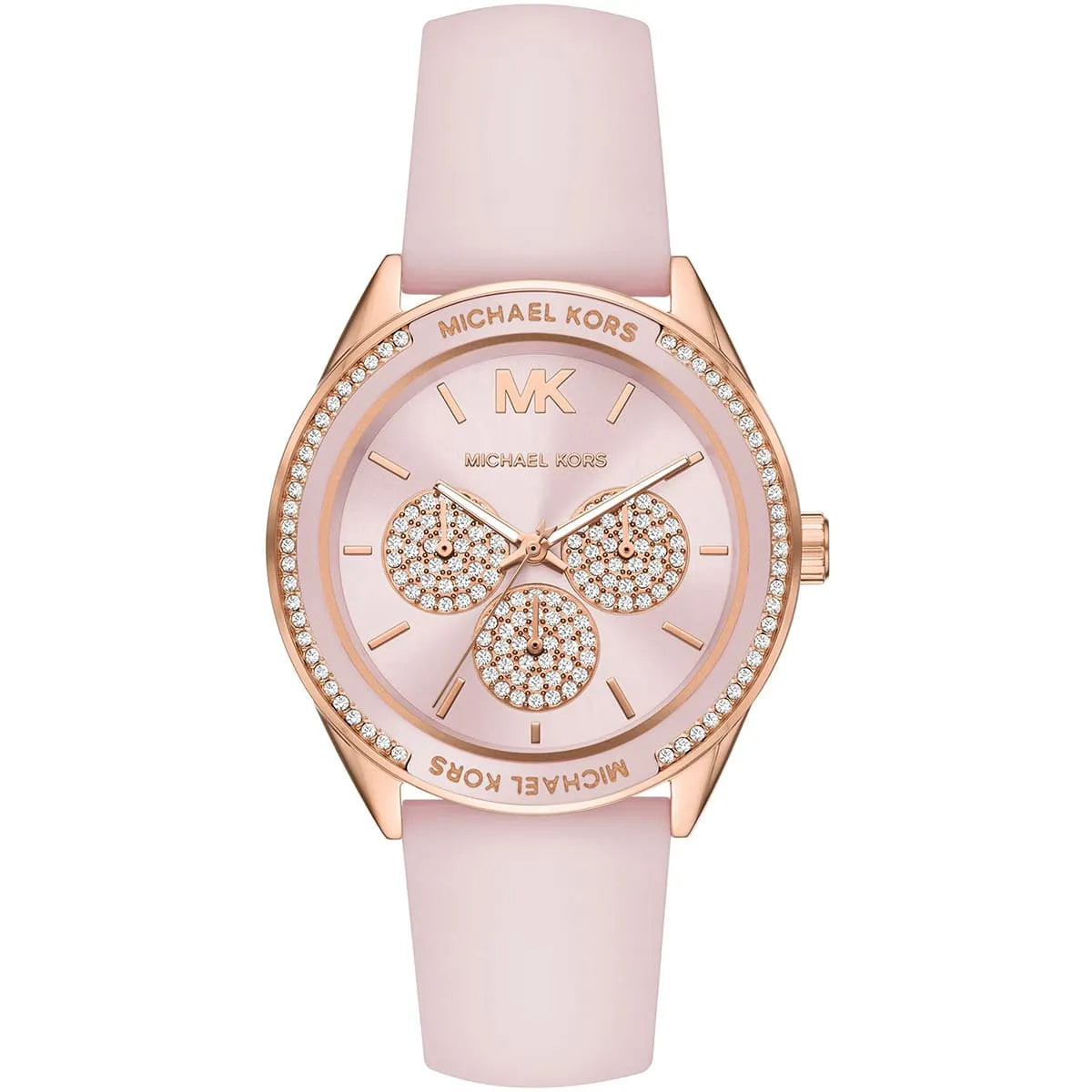 Michael Kors MK6946 rose gold-tone women's watch with pink dial and silicone strap
