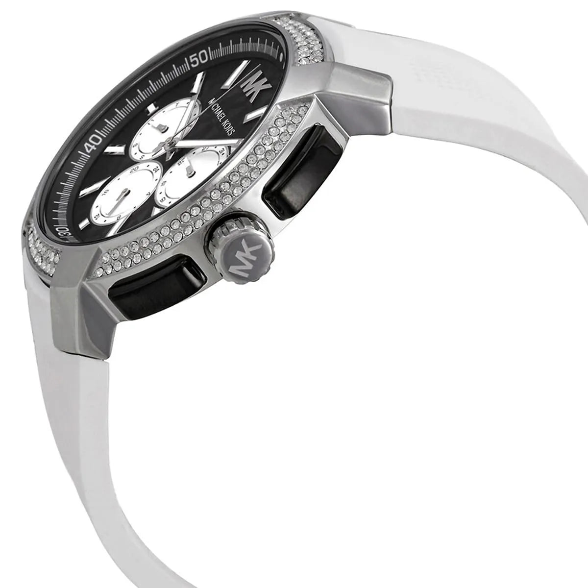 Michael Kors Sidney Multifunction Black Dial White Silicone Strap Women's Watch - MK6947