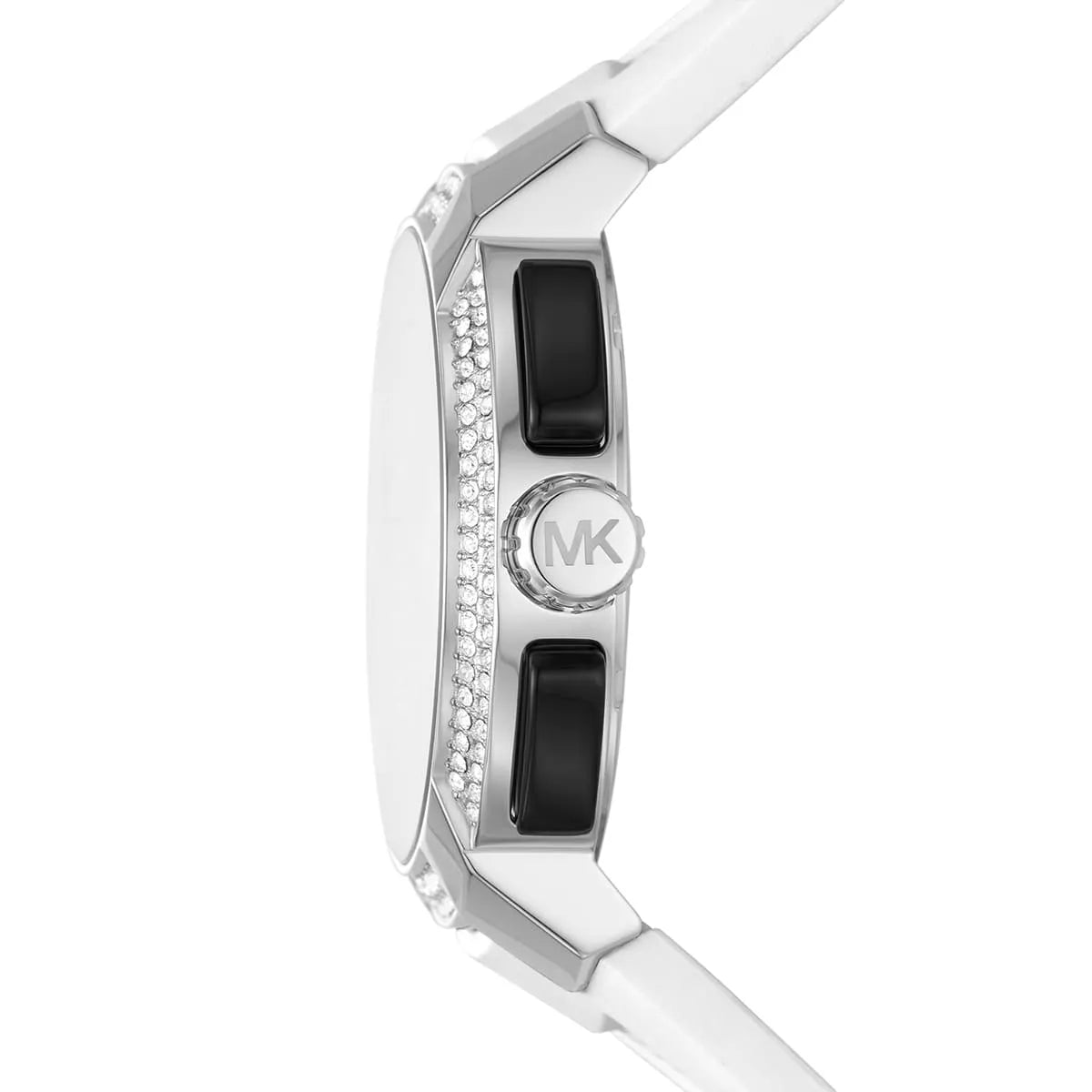 Michael Kors Sidney Multifunction Black Dial White Silicone Strap Women's Watch - MK6947