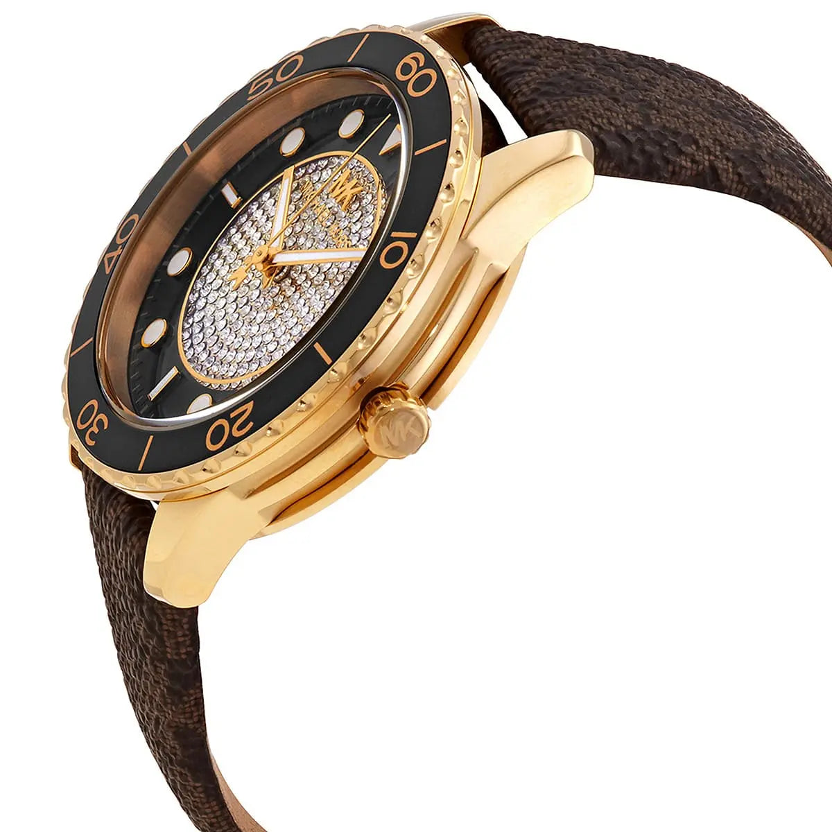 Michael Kors Runway Dive Pavé Dial Brown Coated Canvas Women's Watch - MK6979