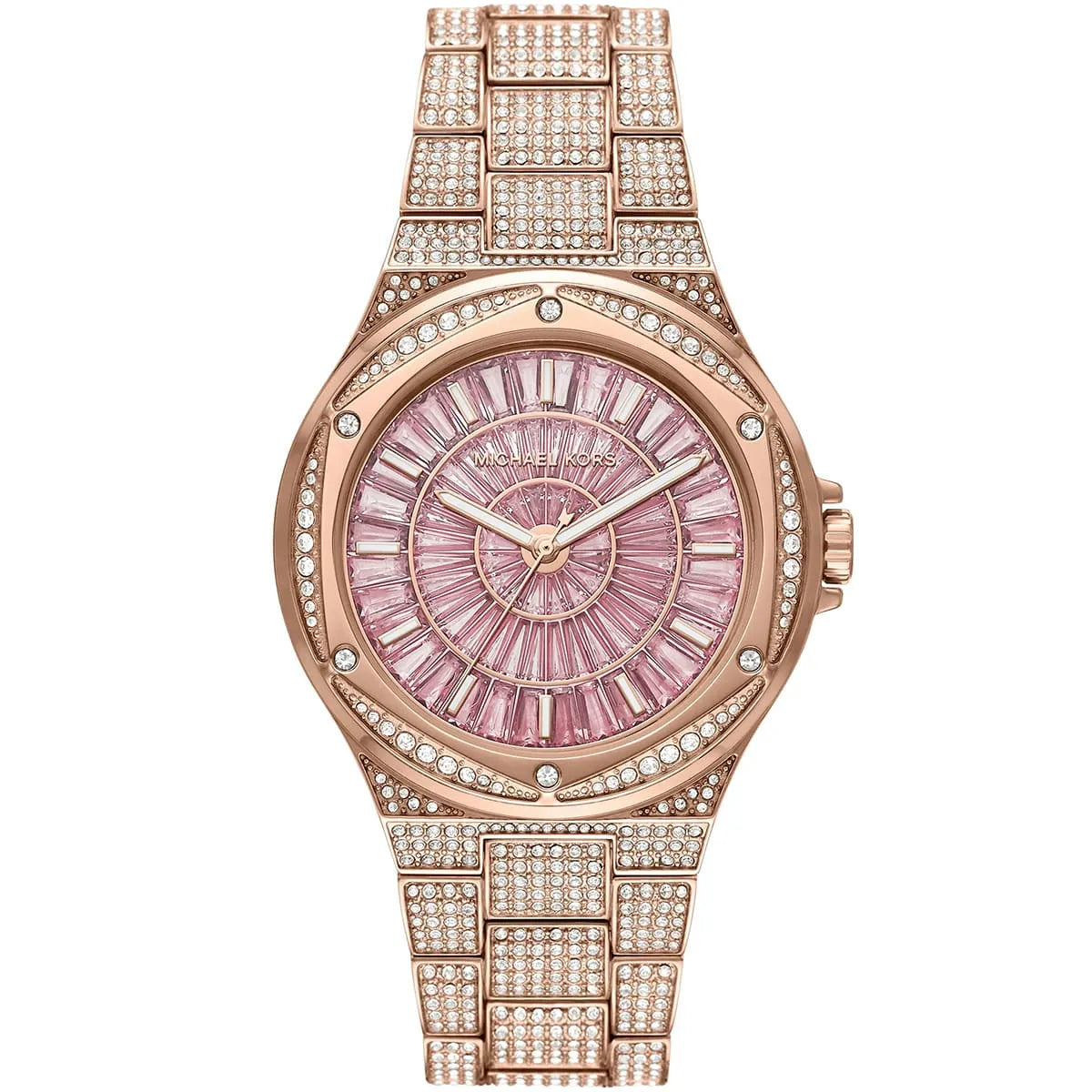 Michael Kors Lennox Pavé rose gold women's watch with pink dial and crystal-embellished case and bracelet