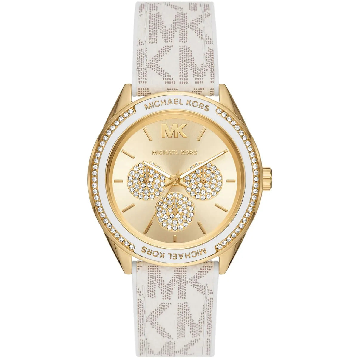 Michael Kors Jessa Multifunction Gold Dial White Silicone Strap Women's Watch - MK7204