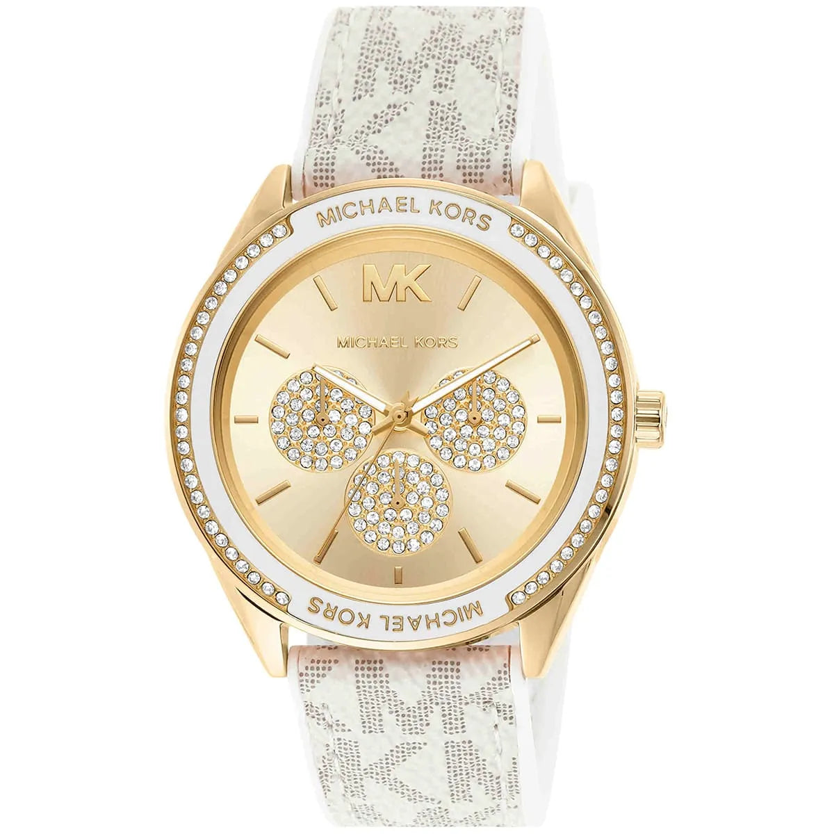 Michael Kors Jessa Multifunction Gold Dial White Silicone Strap Women's Watch - MK7204