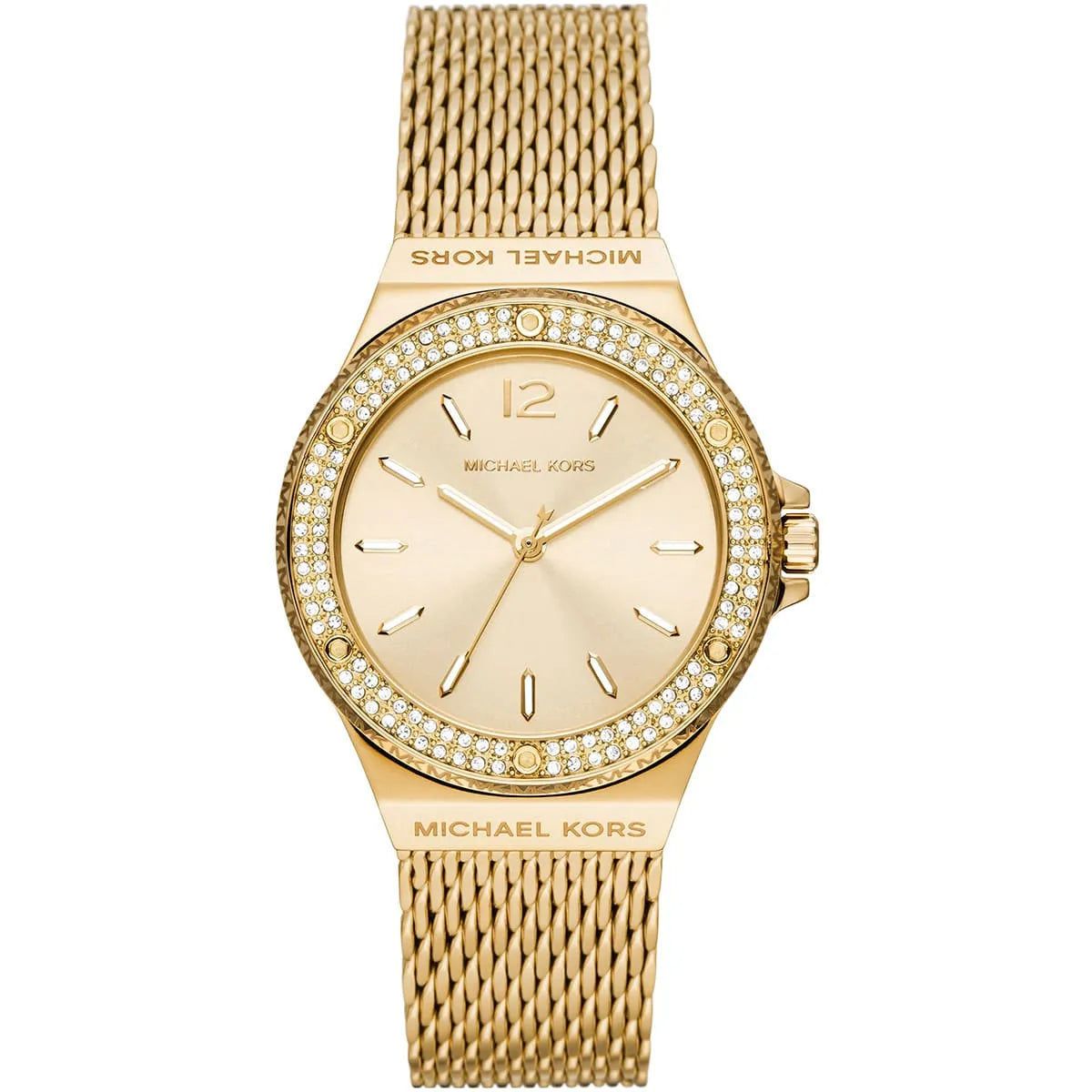 Michael Kors Lennox gold-tone women's watch with crystal bezel and champagne dial
