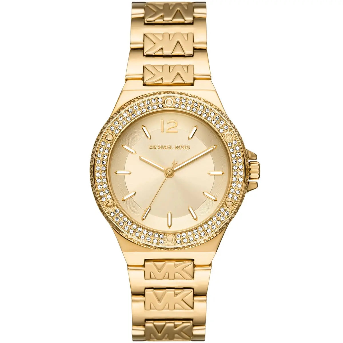 Michael Kors Lennox gold women's watch with crystal bezel and champagne dial