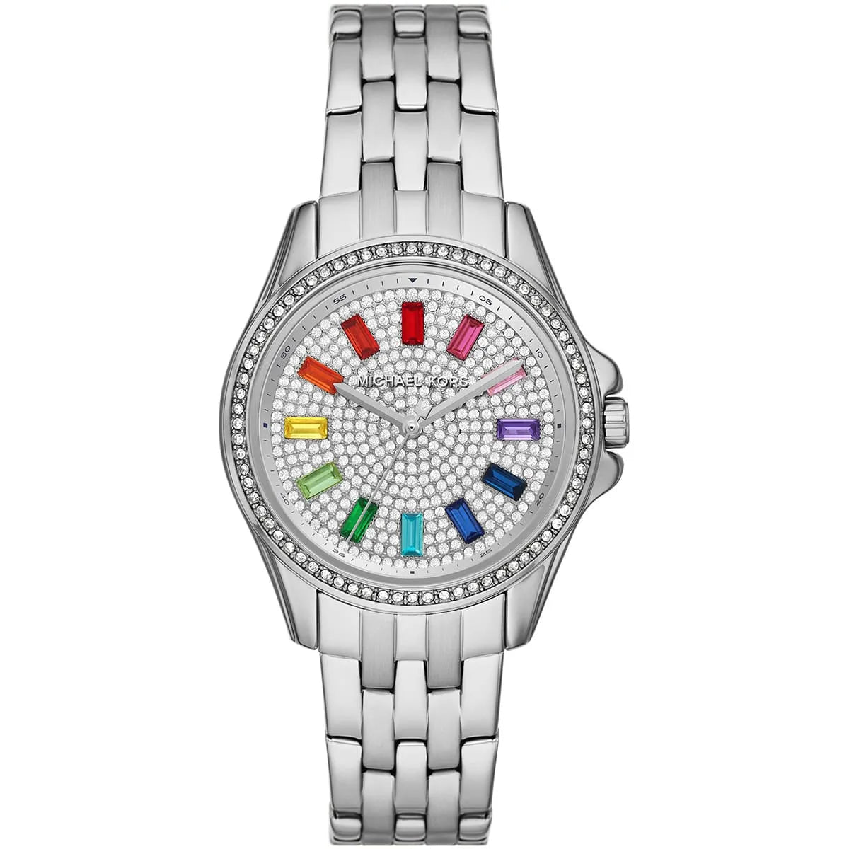 Michael Kors Mini Pilot Baguette Rainbow Pavé Silver Women's Watch - MK7368