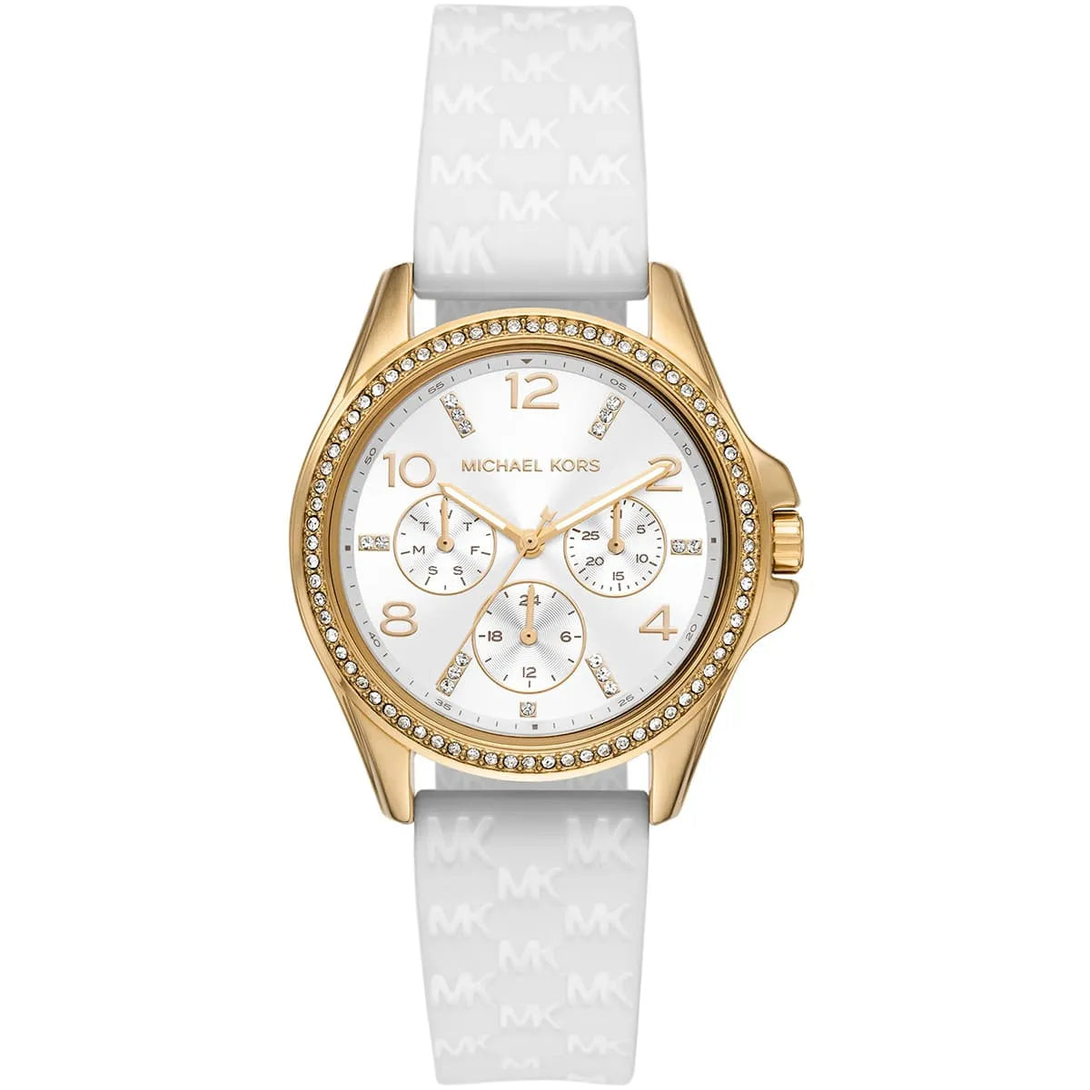 Michael Kors Mini Pilot Pavé Gold White Silicone Women's Watch - MK7372