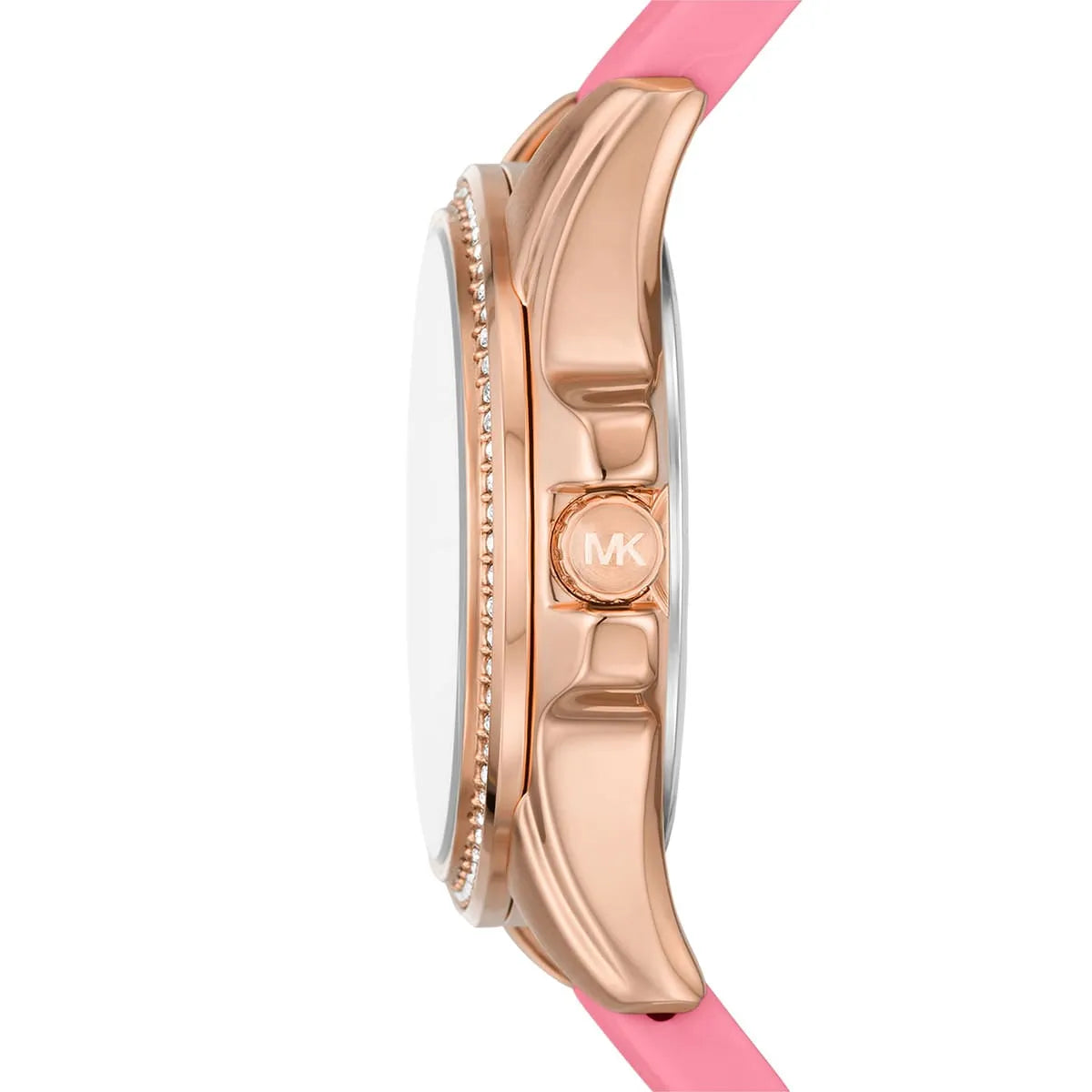 Michael Kors Mini Pilot Pavé Chronograph Rose Gold Dial Logo Silicone Women's Watch - MK7375