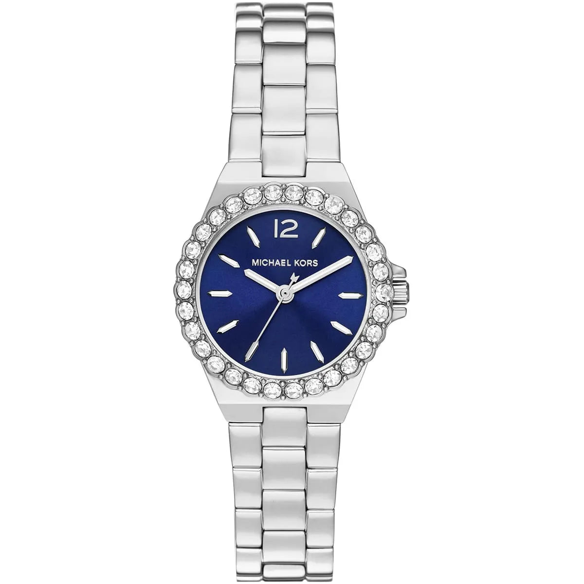 Michael Kors Mini Lennox women's watch with blue dial and silver stainless steel bracelet