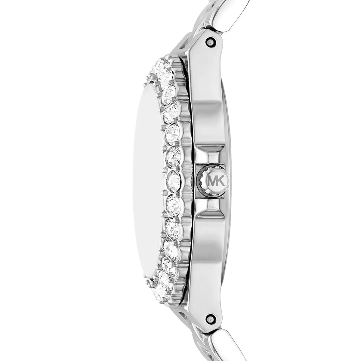 Side view of Michael Kors Mini Lennox watch with crystal-paved bezel