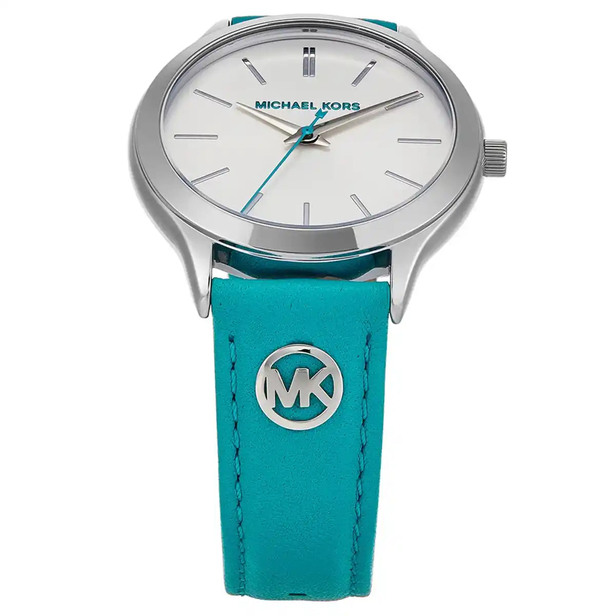 Michael Kors Slim Runway White Dial Santorini Blue Genuine Leather Women's Watch - MK7470