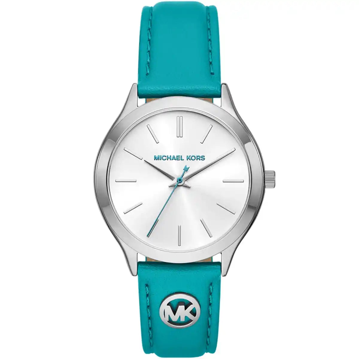 Michael Kors Slim Runway White Dial Santorini Blue Genuine Leather Women's Watch - MK7470
