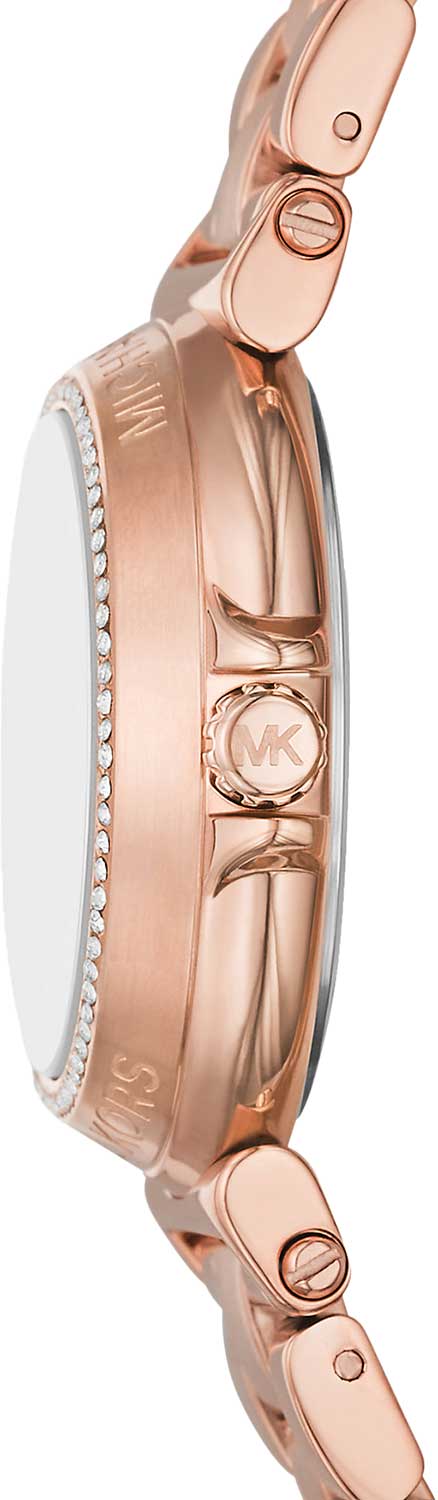 Side view of Michael Kors Maren watch showing case thickness and bracelet links
