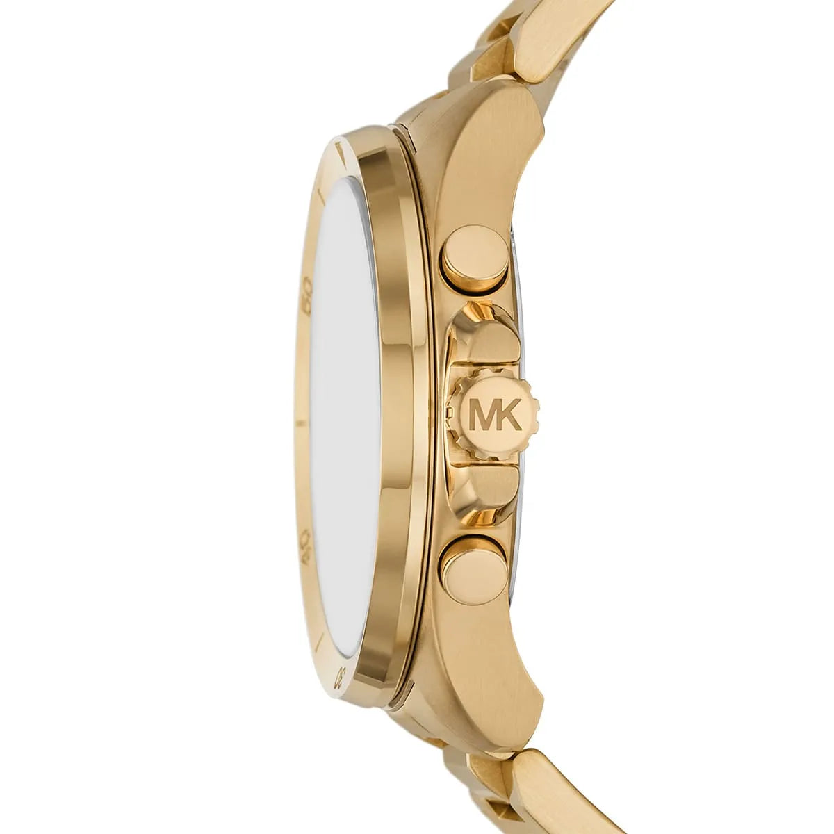 Side view of MK8934 Brecken watch showing gold-tone case and chronograph pushers