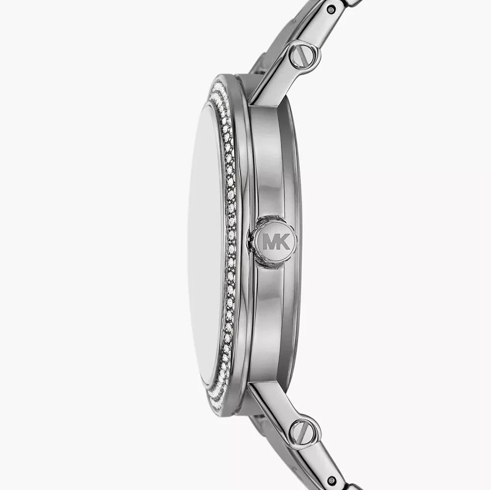 Michael Kors Corey side view showing case thickness and band attachment