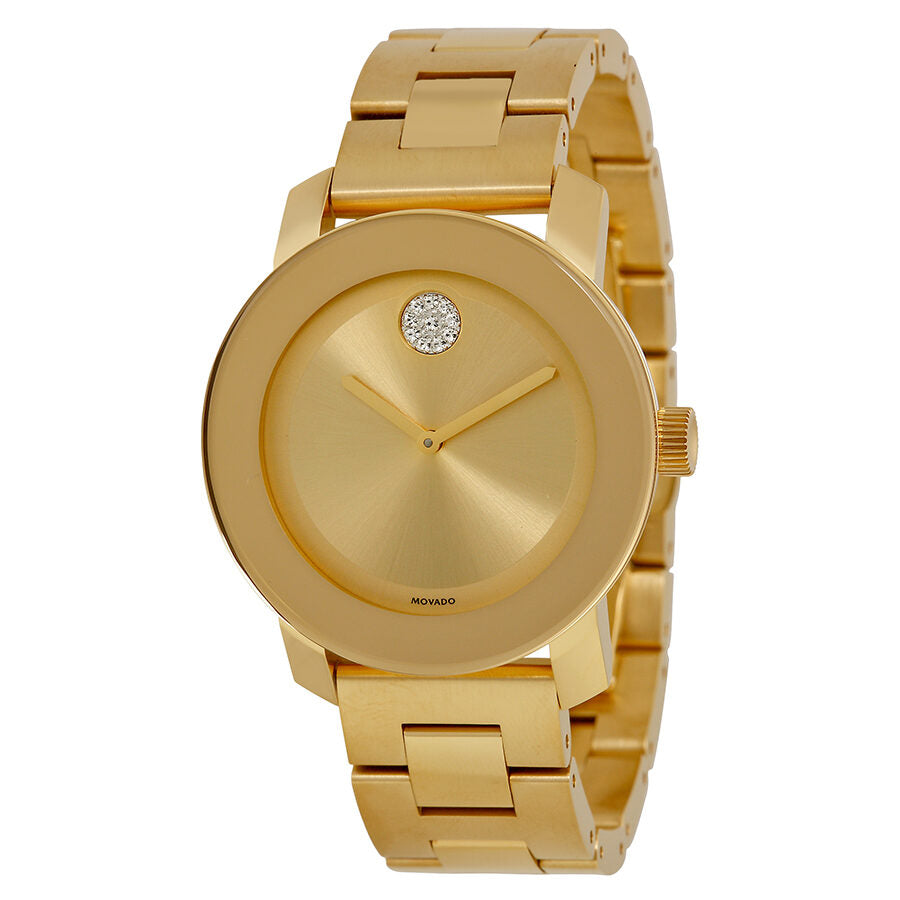 Movado Bold Gold yellow gold ion plated watch with gold dial and diamond accent