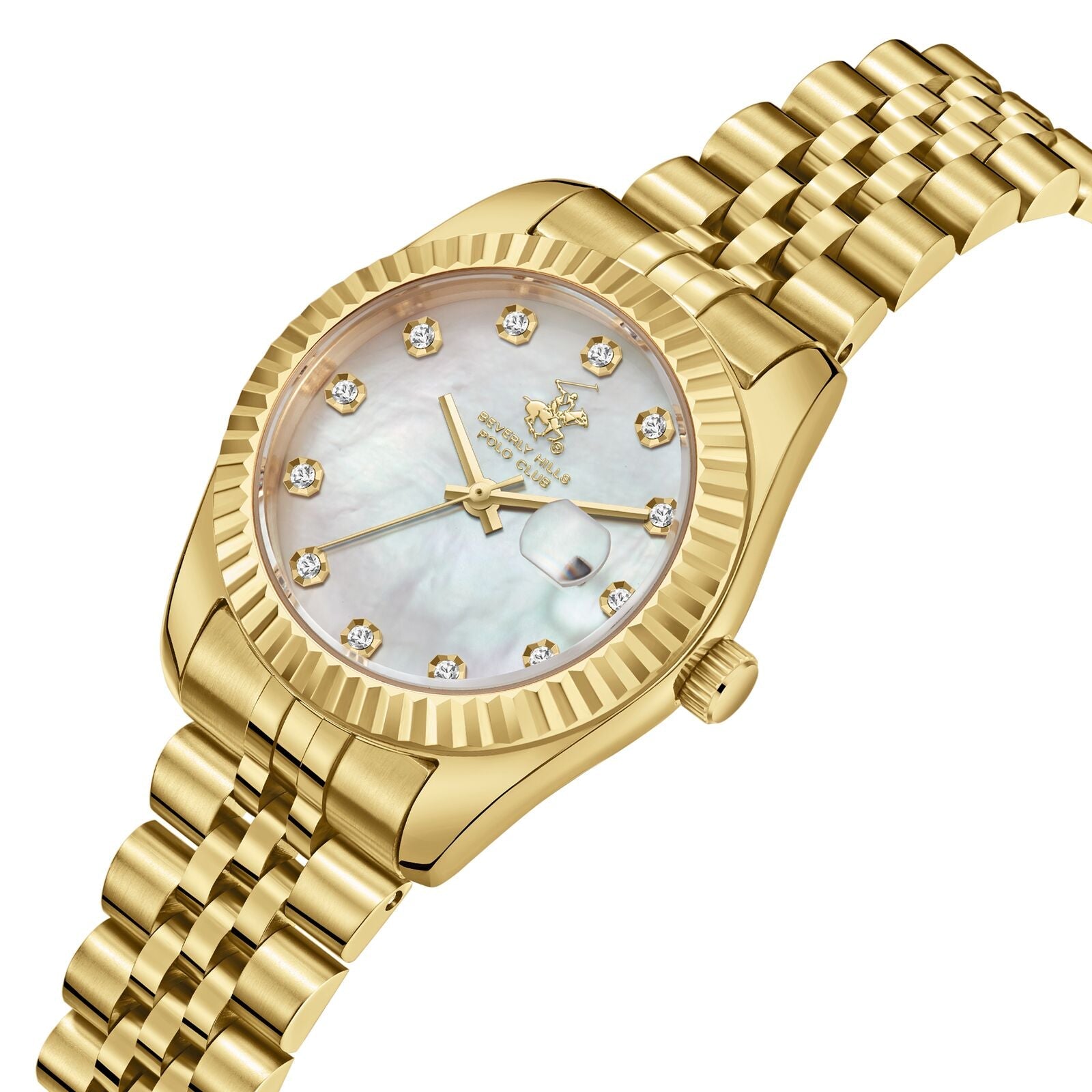 Beverly Hills Polo Club Mother Pearl All Gold Diamond Watch BP3654X.120