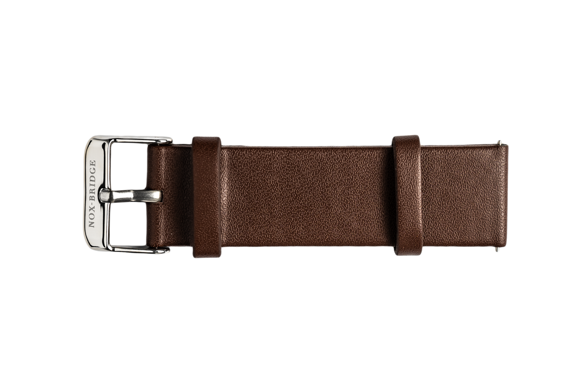 Dark brown waterproof vegan leather strap at angle showing buckle and stitching