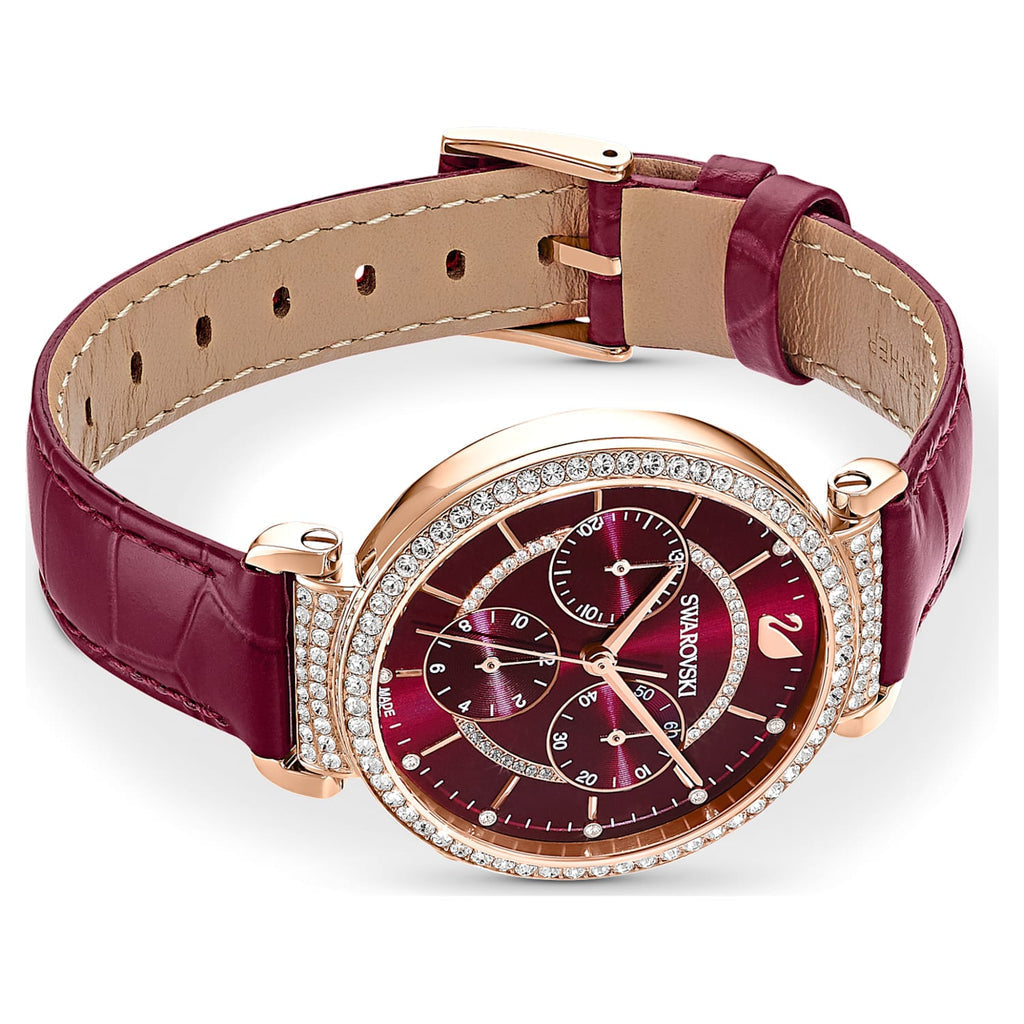 Swarovski Passage Chrono Crystal Cupchain Bezel Red Dial Rose Gold Tone Women's Watch 5580345