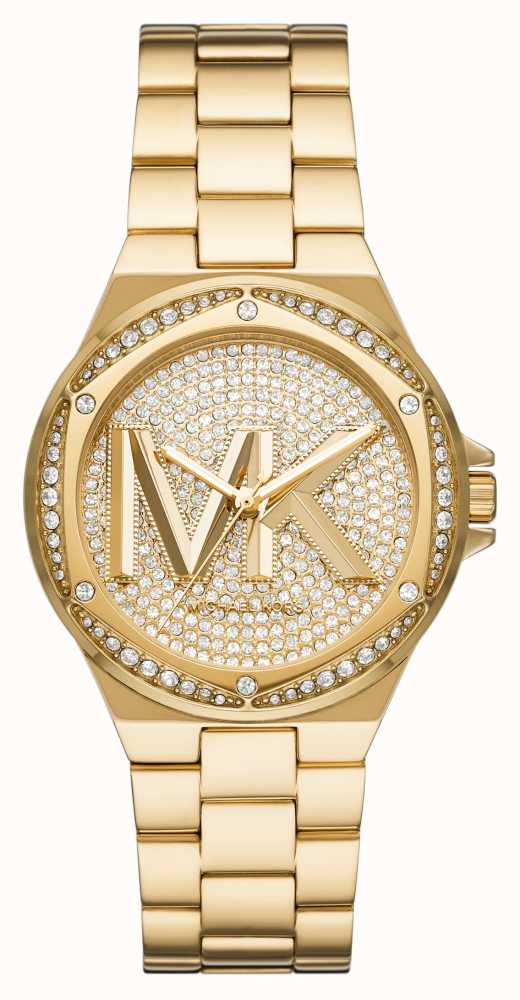 Michael Kors Lennox Pave Quartz Crystal Gold Dial Ladies Watch MK7229