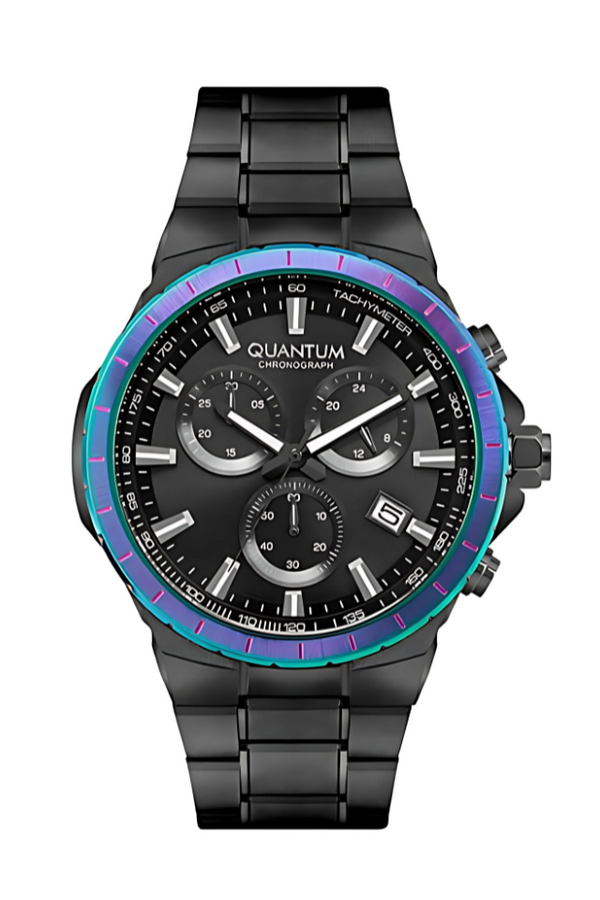 Quantum Black Dial Metal Strap Men's Watch HNG813.650