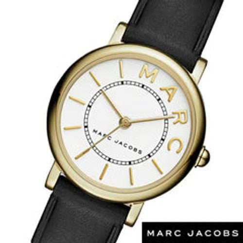 Angled view of Marc Jacobs Classic Mini MJ1537 watch with white dial and gold-tone case