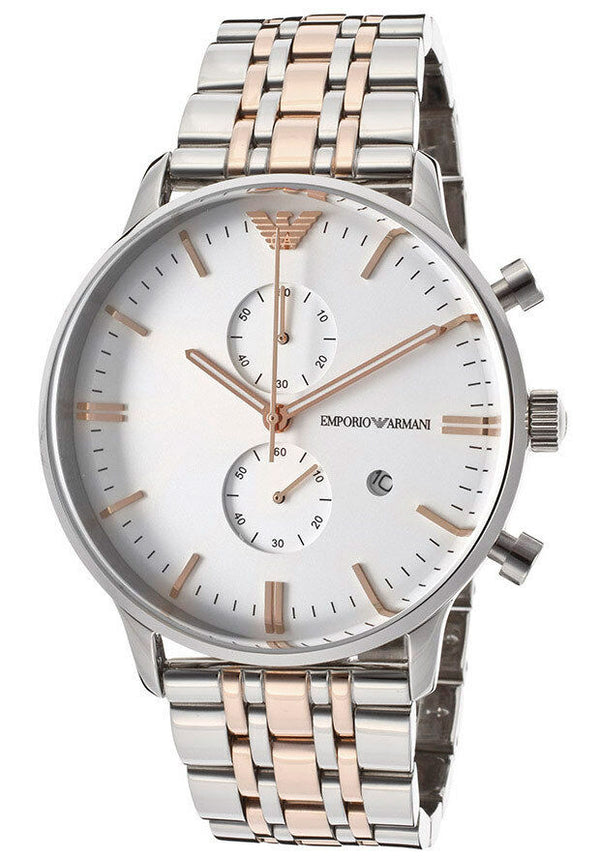 Emporio Armani Steel Two Tone Silver Rose Gold Chronograph Men's Watch#AR0399 - Watches of Australia