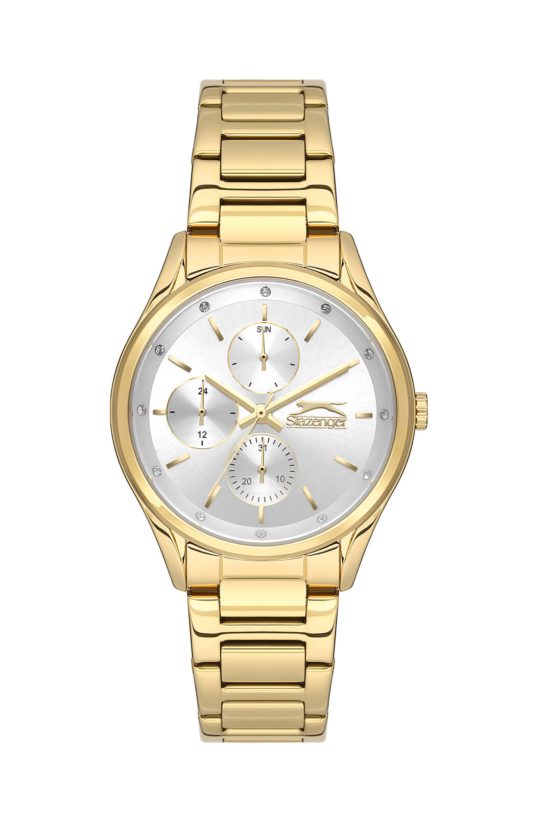 Slazenger Carolina gold multifunction watch with silver dial and subdials