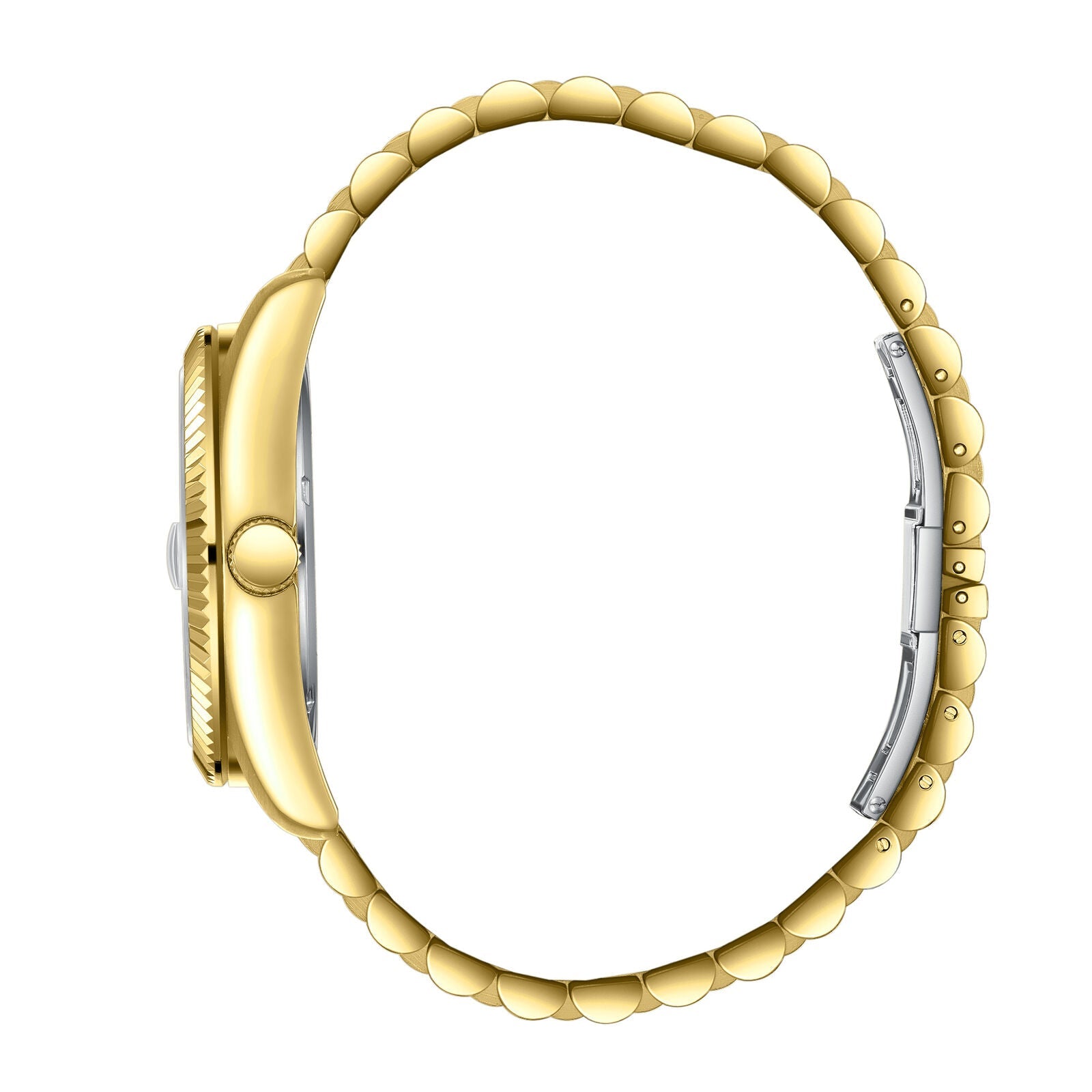 Slazenger Classic Day Date watch side view showing gold case profile and bracelet