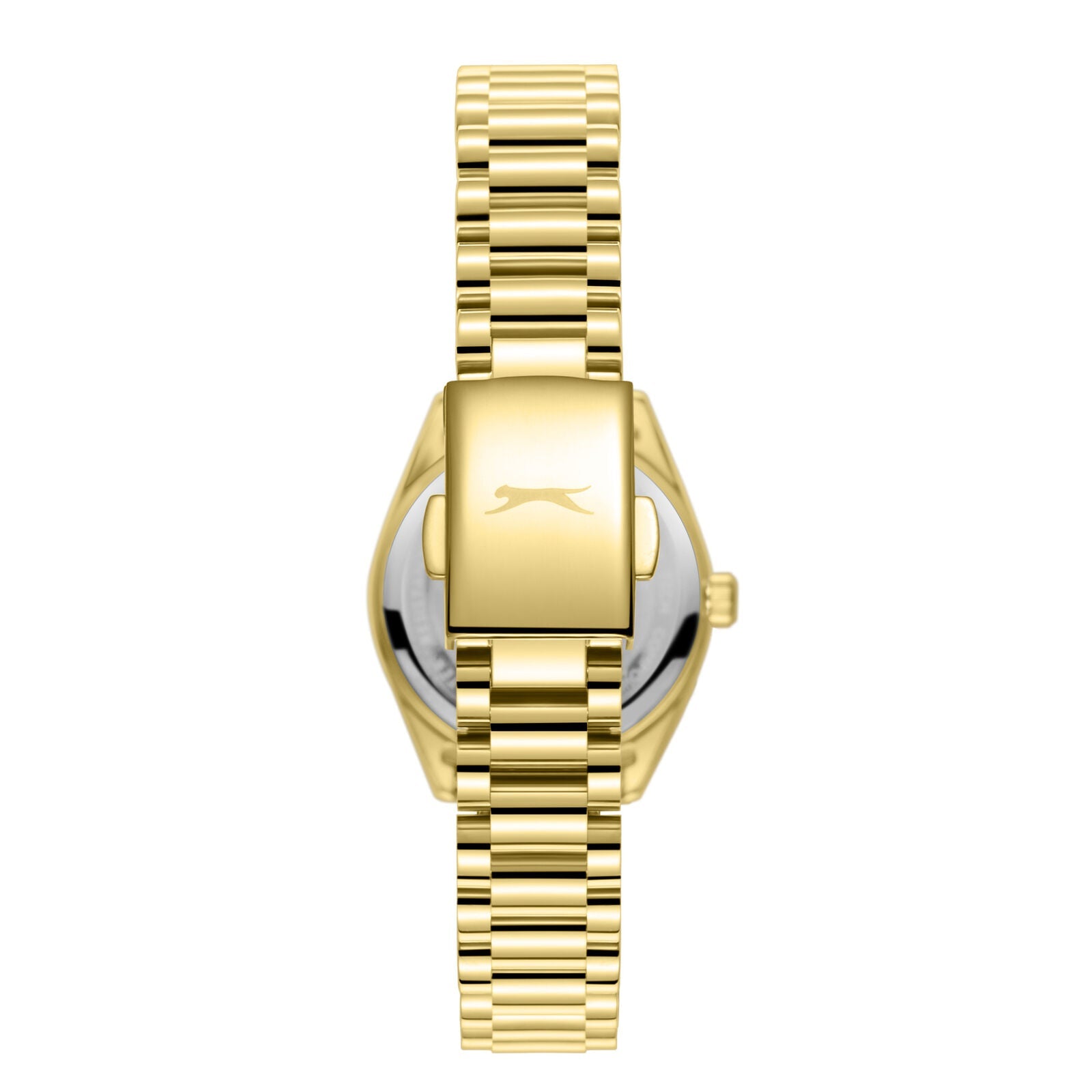 Slazenger watch caseback showing gold-tone case and bracelet