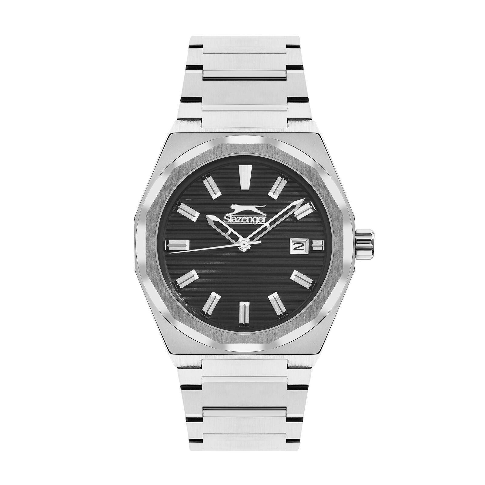 Slazenger silver stainless steel men's watch with black dial and date window