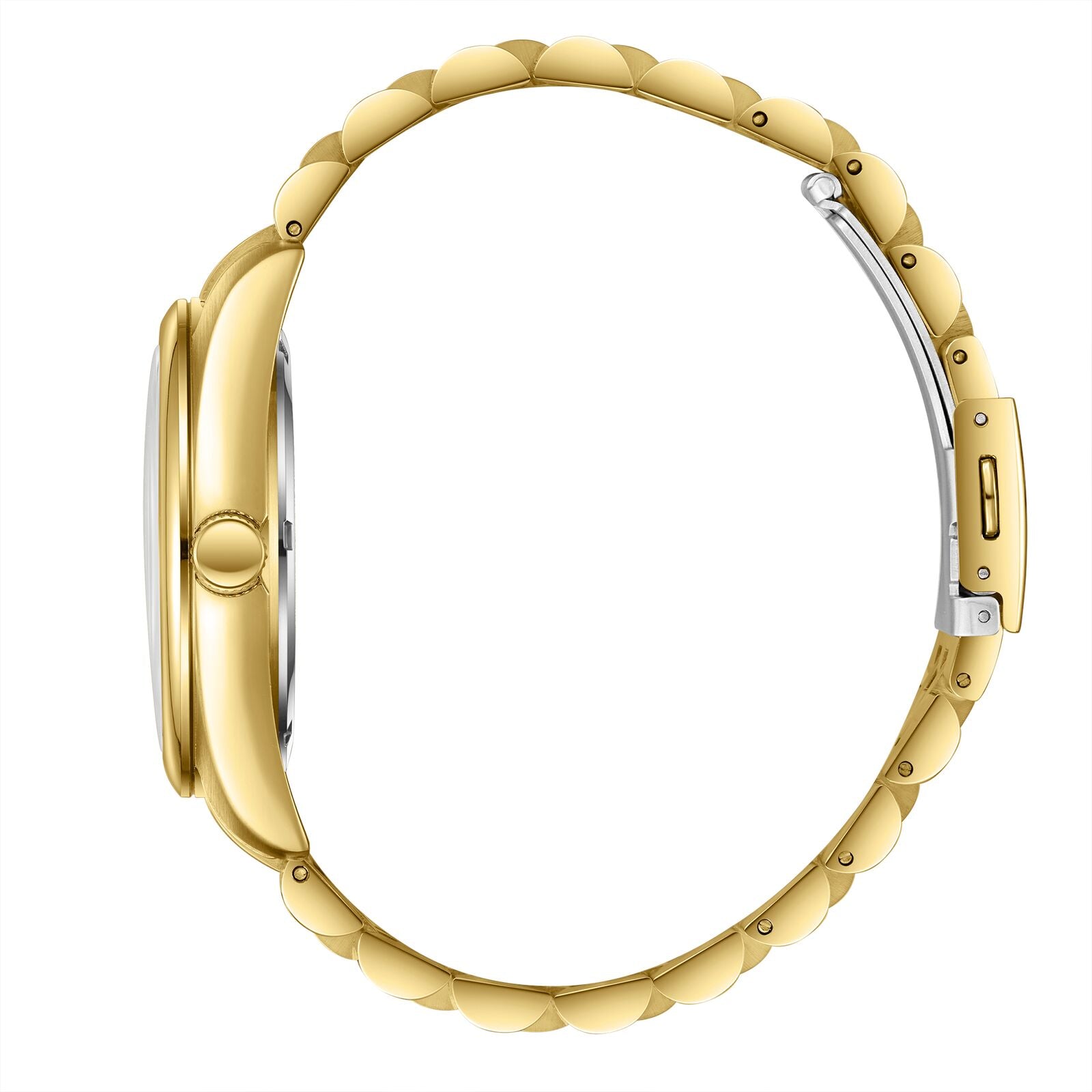 Slazenger gold watch side profile showing case thickness and bracelet
