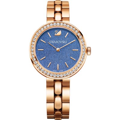 Swarovski City rose gold women's watch with blue crystal pave dial and crystal bezel