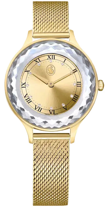 Swarovski Octea Nova Sapphire Glass Bezel Gold Dial Gold Mesh Strap Women's Watch 5649993