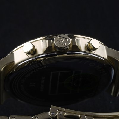 Tommy Hilfiger Daniel watch crown and chronograph pusher detail in gold