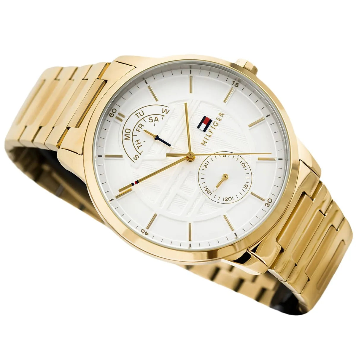Tommy Hilfiger Hunter watch on wrist showing white dial and multifunction features