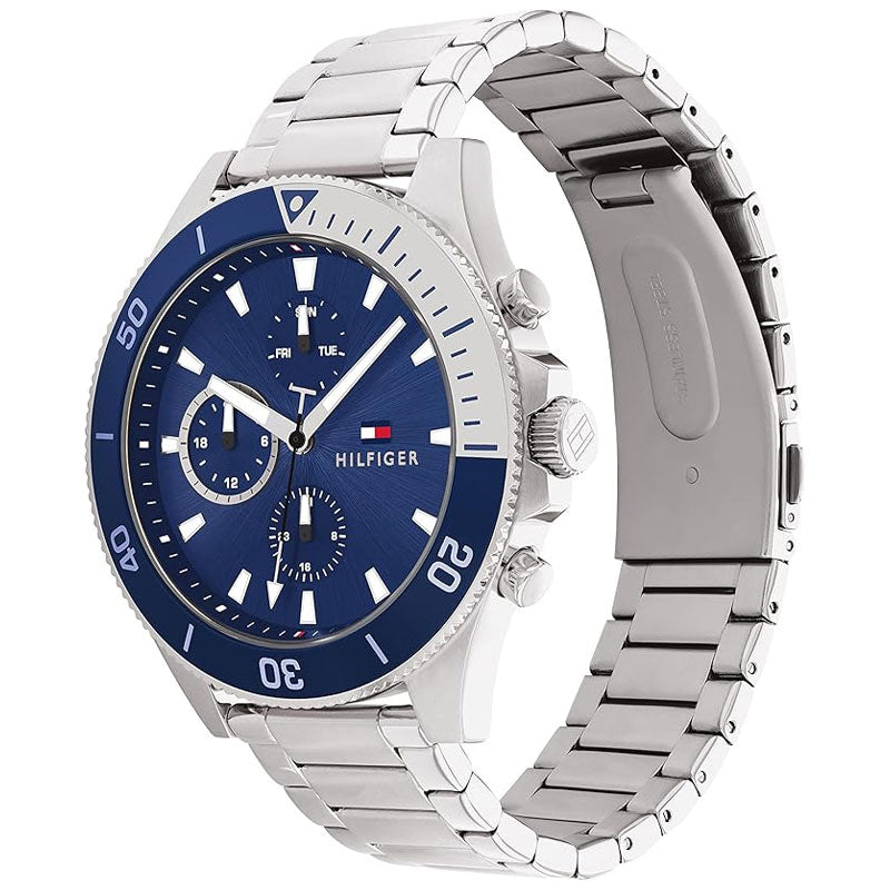 Tommy Hilfiger Larson Chronograph Blue Dial Silver Steel Strap Men Watch - 1791917