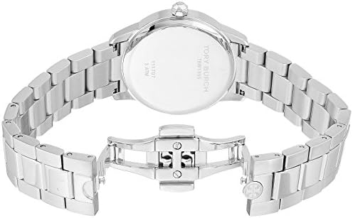 Tory Burch Collins watch caseback and bracelet with silver stainless steel links