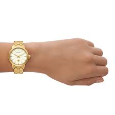 Tory Burch Beige Pattern Dial Gold Stainless Steel Strap TBW1053