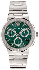 Versace Greca Logo Chrono Green Dial Silver Steel Strap Men's Watch - VEZ900121